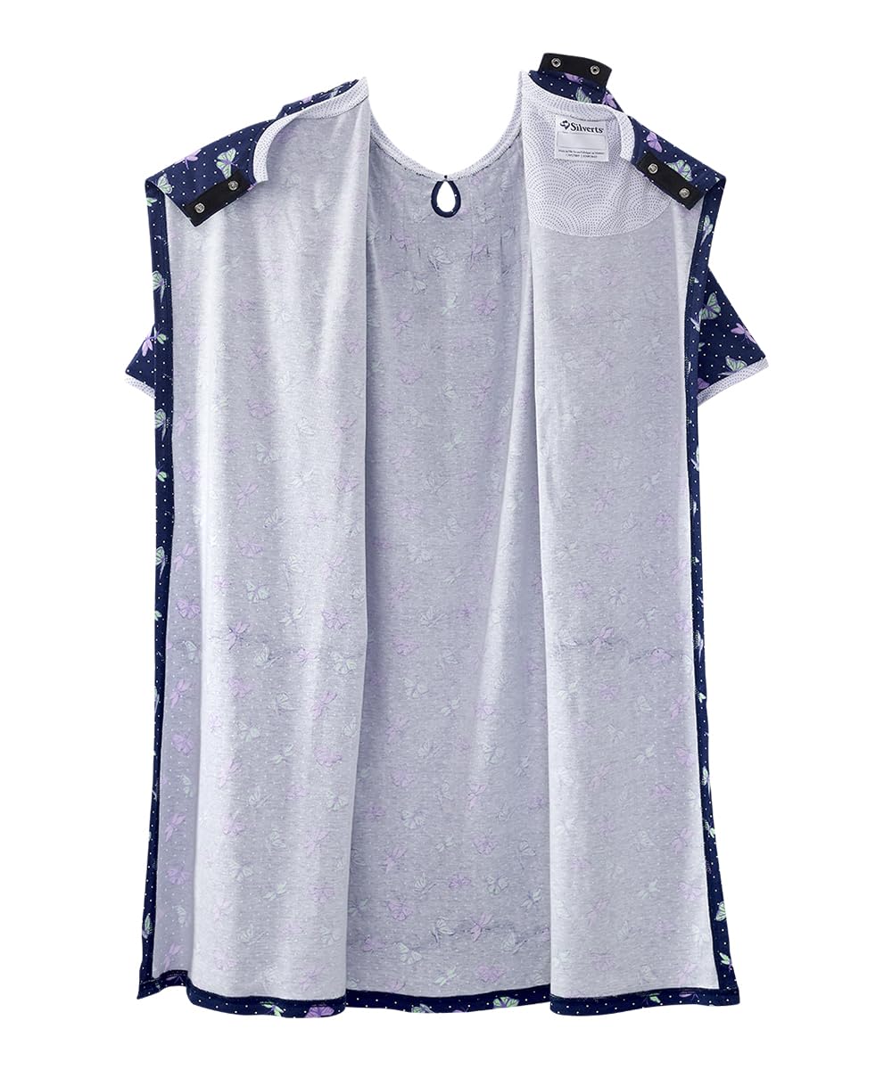 Silverts Hospital Gowns for Women Open Back, Night Gowns for Elderly Women, Adaptive Clothing for Seniors, Elderly Nightgowns, Dementia Clothing - Butterfly Dragonfly MED