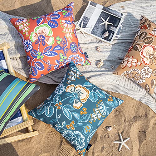 Phantoscope Pack of 2 Outdoor Indoor Throw Decorative Pillow Cover Floral Striped Waterproof Patio Pillows Cushion Case for Couch Tent Park, Dark Blue 12 x 20 Inches