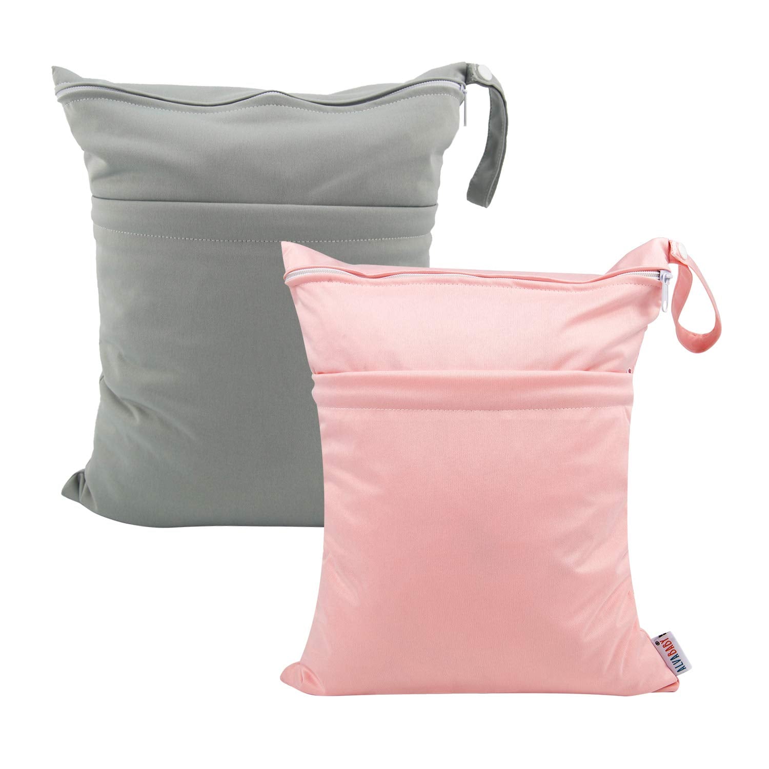 ALVA ALVABABY 2pcs Cloth Diaper Wet Dry Bags Waterproof Reusable with Two Zippered Pockets Travel Beach Pool Daycare Soiled Baby Items Yoga Gym Bag for Swimsuits or Wet Clothes L-B1929