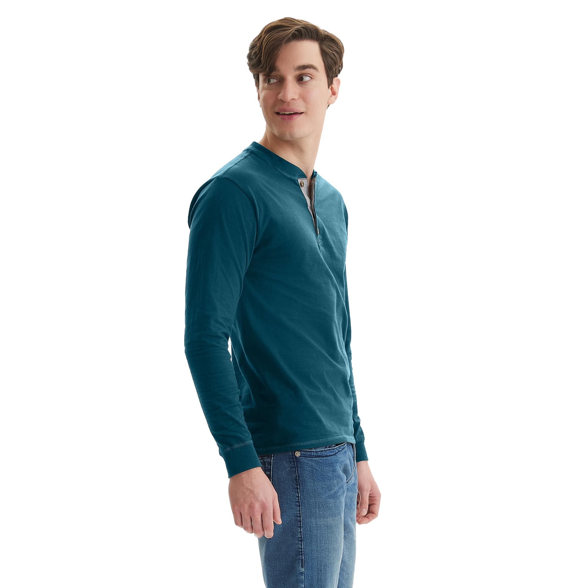 Hanes Men's Beefy Long Sleeve Three-Button Henley