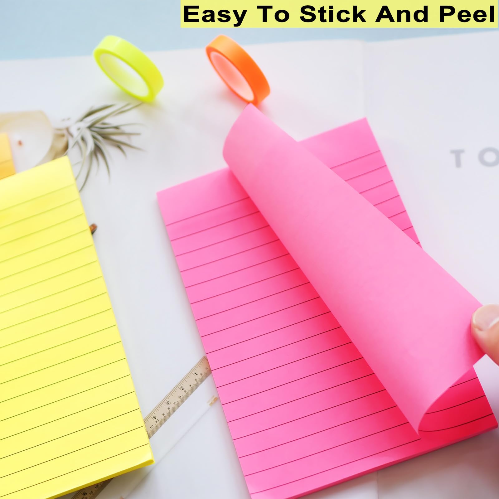 8 Pack Lined Sticky Notes 4X6 in Post, Large Ruled Post Sticky Colorful Super Sticking Power Memo Pads Strong Adhesive,Sticky Notes Lined for Office, Home, School, 40 Sheets/pad