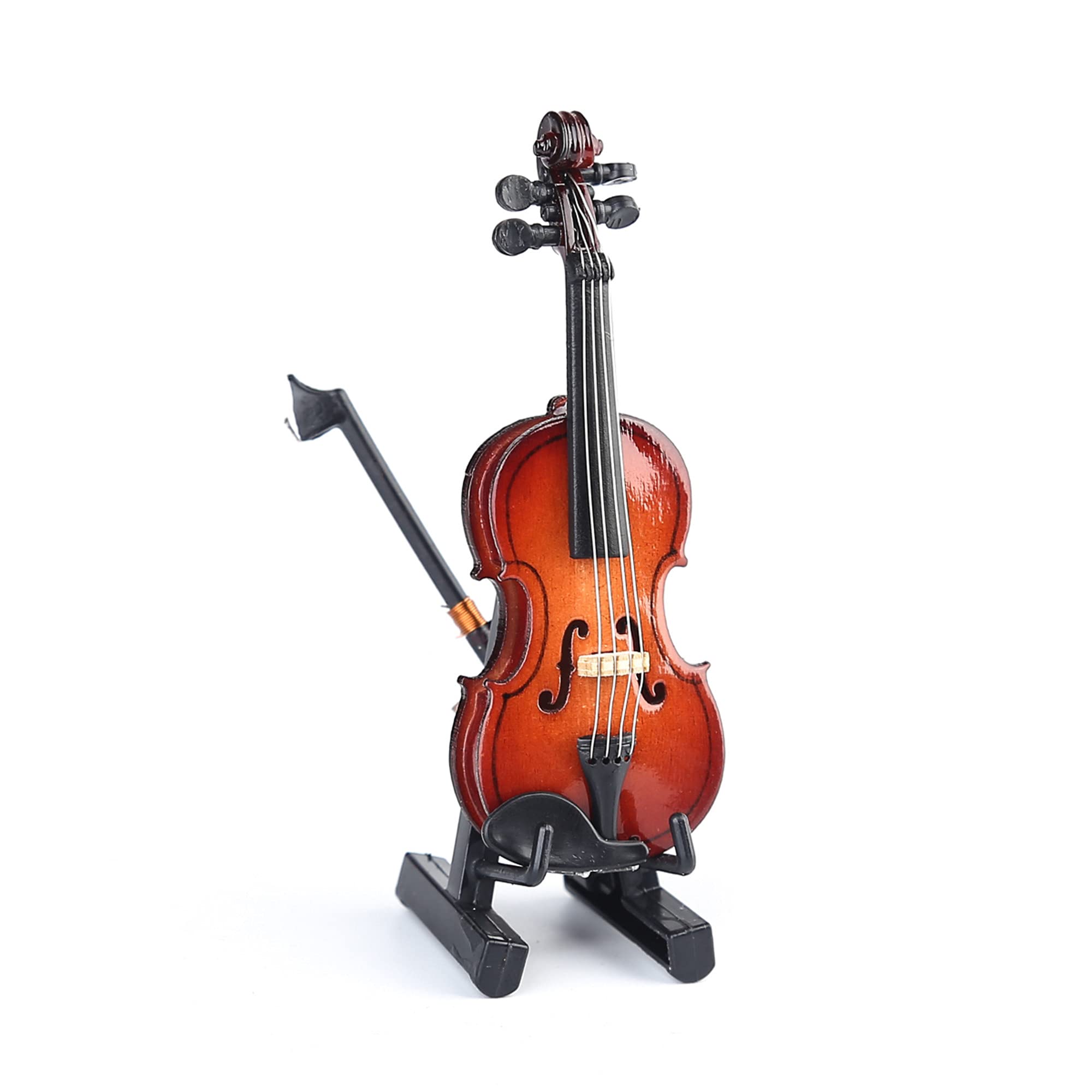 Dselvgvu Wooden Miniature Violin with Stand,Bow and Case Mini Musical Instrument Miniature Dollhouse Model Home Decoration (3.15"x1.18"x0.59")