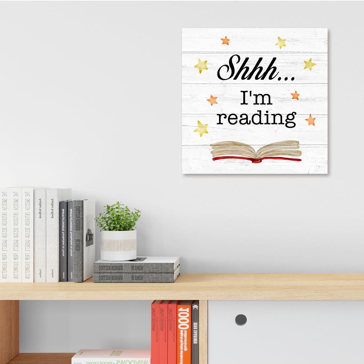 Reading Quotes Shhh I'm Reading Canvas Wall Art Prints Decor Funny Book Lover Poster Painting Framed Artwork for Home Reading Room Library Decorations