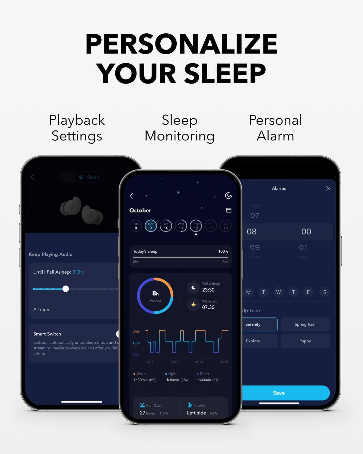 Soundcore Sleep A20 by Anker Sleep Earbuds, Noise Blocking Sleep Headphones, Small Earplugs for Side Sleepers, 80H Playtime, Stream Content via Bluetooth 5.3, Sleep Monitor, Personal Alarm (Renewed)