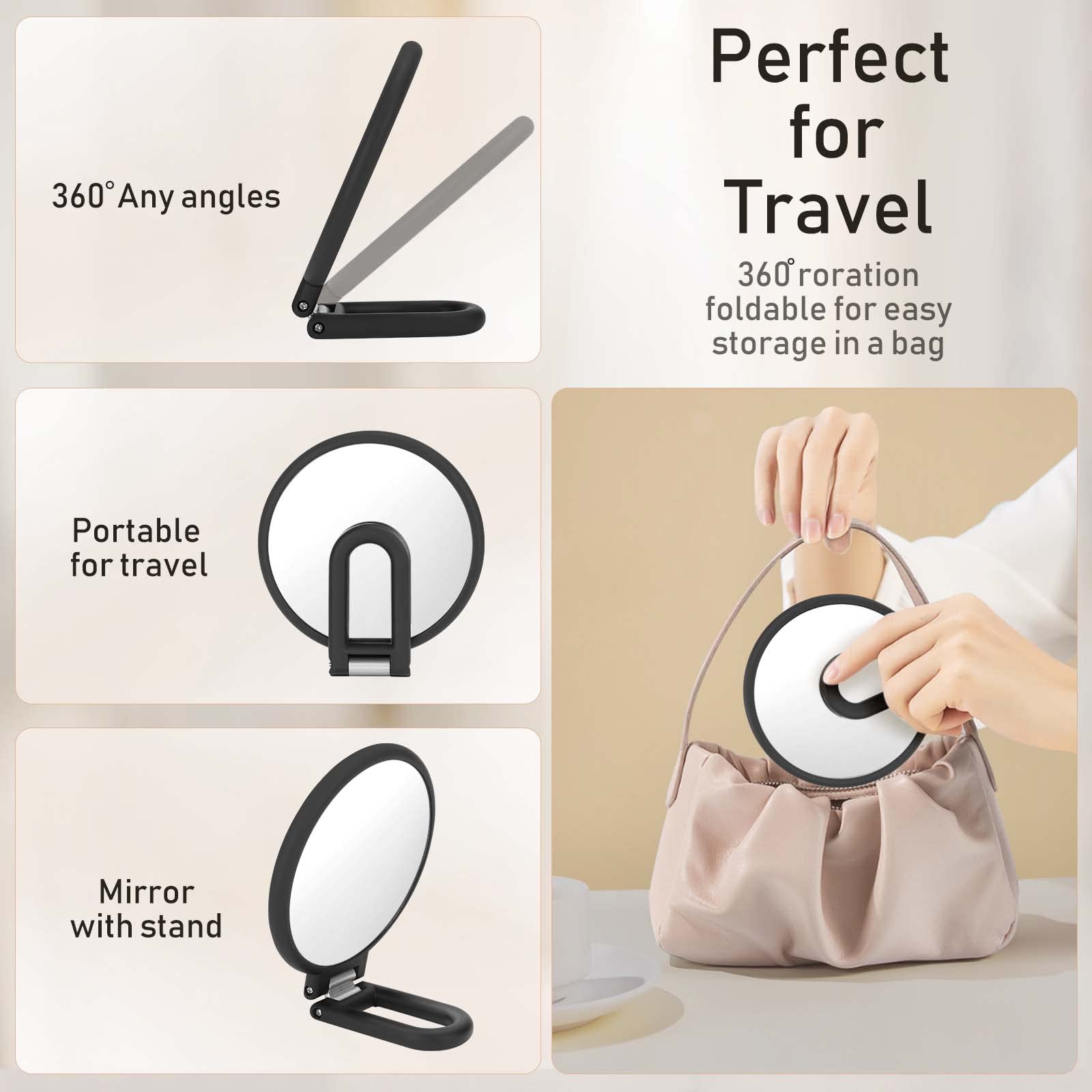 CLSEVXY Magnifying Handheld Mirror Double Sided, 1X 15X Magnification Hand Mirror, Travel Folding Held Adjustable Rotation Pedestal Makeup Desk Vanity