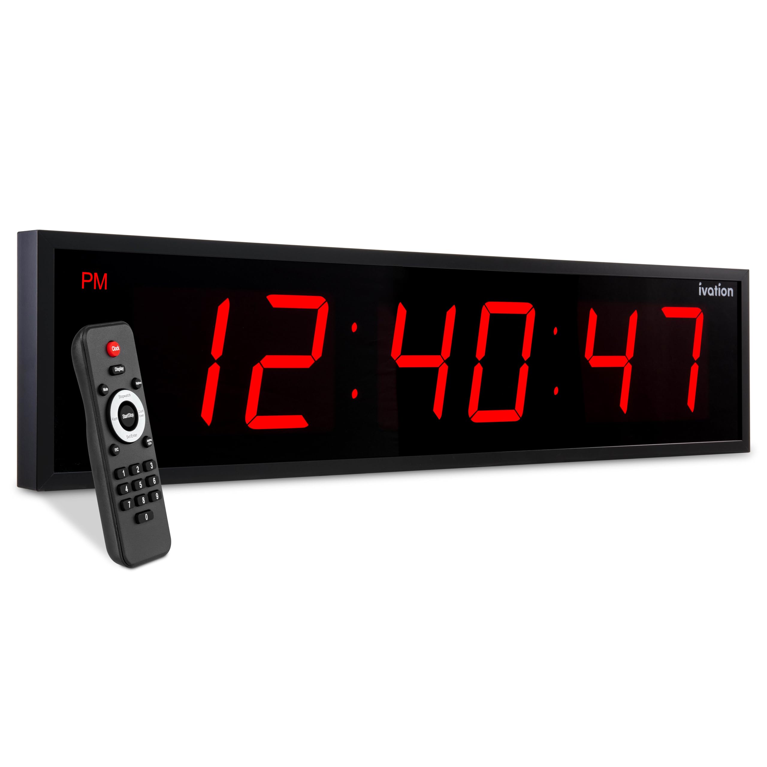 Ivation Oversized 36" Large Digital LED Clock | Big Digital Clock w/Multi-Function Display – Stopwatch, Timer, Alarms, Temp & Date | 6 Brightness Levels, Time Memory & Remote (Red)