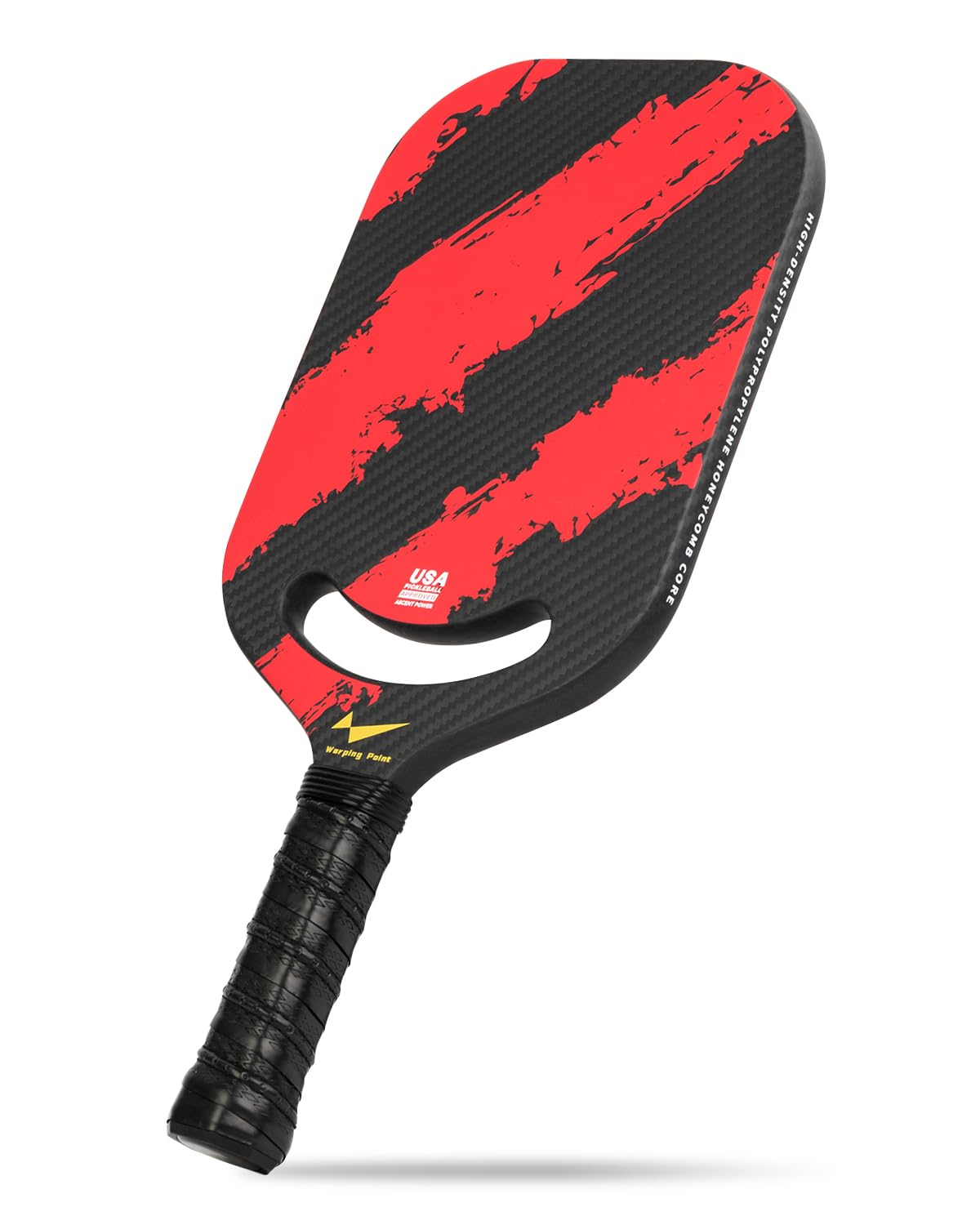 Warping Point Carbon Fiber Pickleball Paddle with Aero Throat, USAPA Approved Thermoformed Pickle ball Rackets for Power & Spin, 16mm Polypropylene Honeycomb Core, Textured Carbon Grit Surface, Red