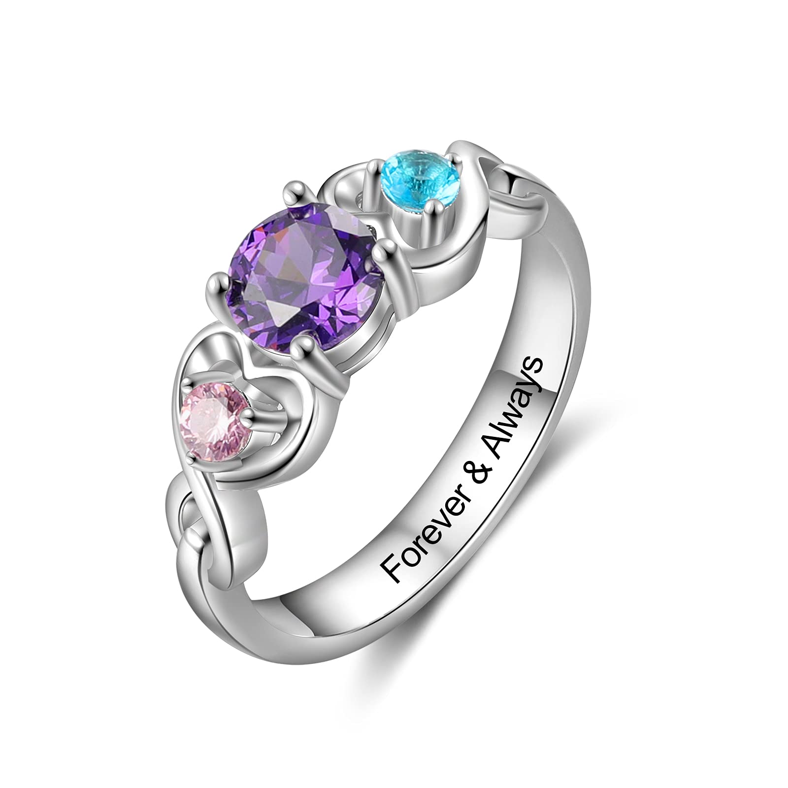 Zomodia Personalized Mother Rings with 3 Simulated Birthstones Engraved Names Anniversary Rings for Grandma Family Promise Jewelry (7)