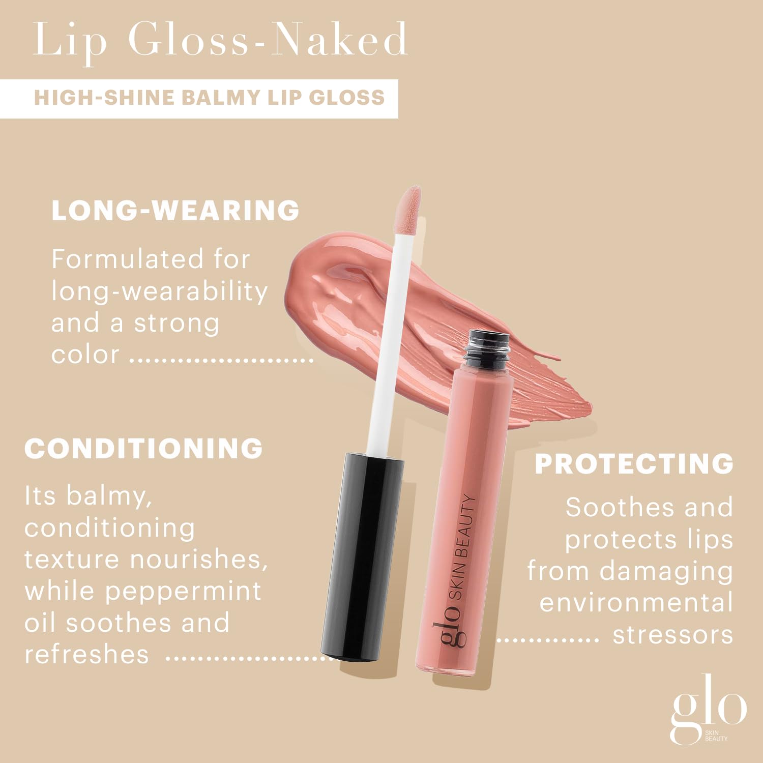 Glo Skin Beauty Lip Gloss | Color and Shine with Lip Nourishing Ingredients, without Stickiness, (Naked)