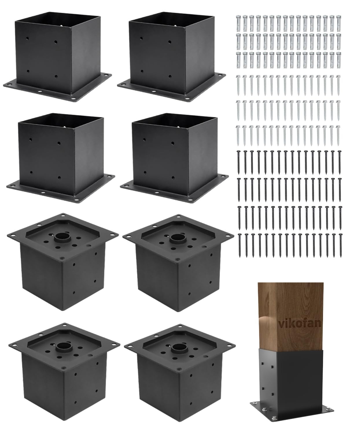 vikofan Nominal 6x6 Post Base for Concrete, Raised 6x6 Post Bracket Anchor, Deck Post Base, Wood Fence, Gazebo, Pergola Brackets Kit 6x6, Black, 8-Pack