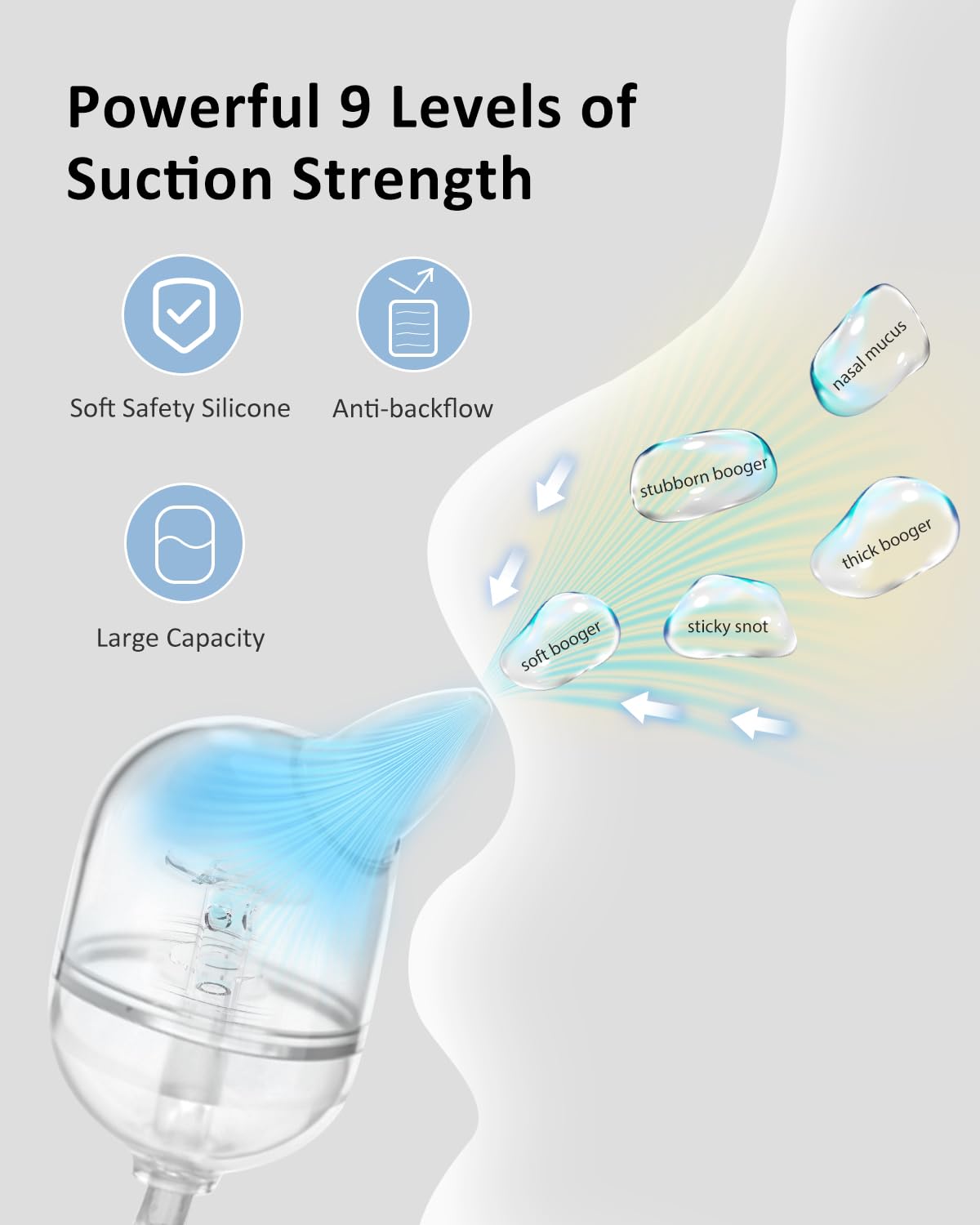 HEYVALUE Nasal Aspirator for Baby, Hospital Grade Nose Sucker with 9 Levels Suction, Night Light and Nursery Rhyme Soothing Function, Electric Nose Suction for Baby with Food-grade Silicone Tips