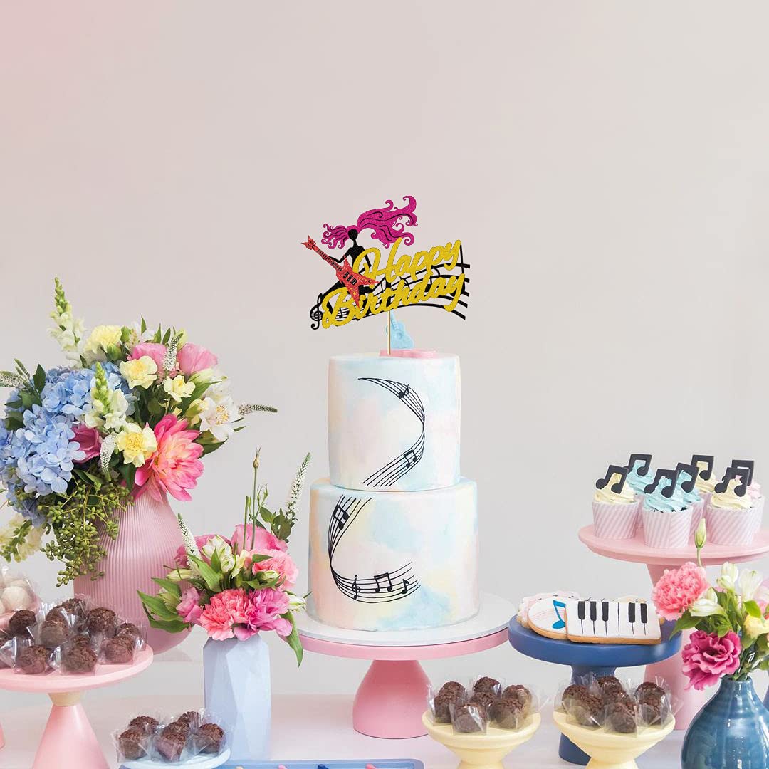 Guitar Cake Topper Rock and Roll Theme cake decorations Sign Musical Notes Player Cake Decorations for Musical Birthday Party Decor Man Boy Girl Birthday Party Supplies