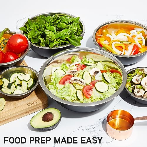 COOK WITH COLOR Stainless Steel Mixing Bowls - 6 Piece Stainless Steel Nesting Bowls Set includes 6 Prep Bowl and Mixing Bowls