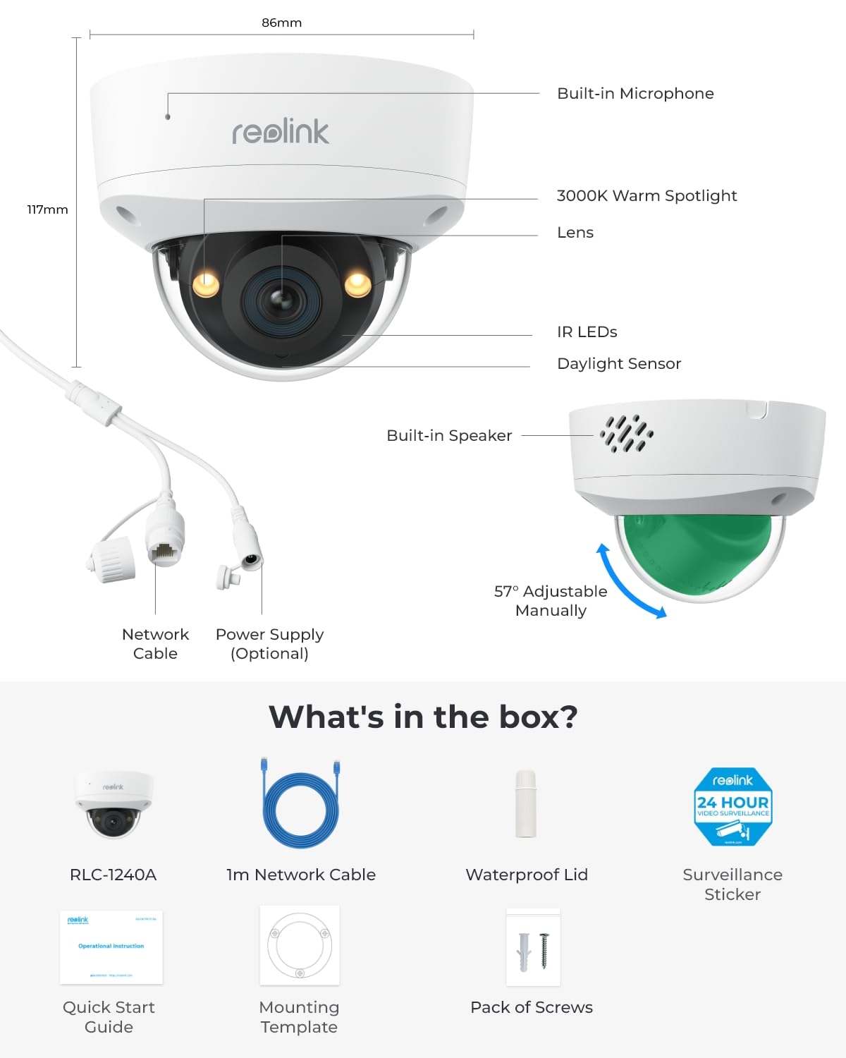 REOLINK RLC-1240A First 12MP Vandalproof PoE Security Camera,145° Wide Viewing Angle, Featuring Color Night Vision, Two-Way Audio, Smart Person/Vehicle/Animal Detection, IP67 Weatherproof