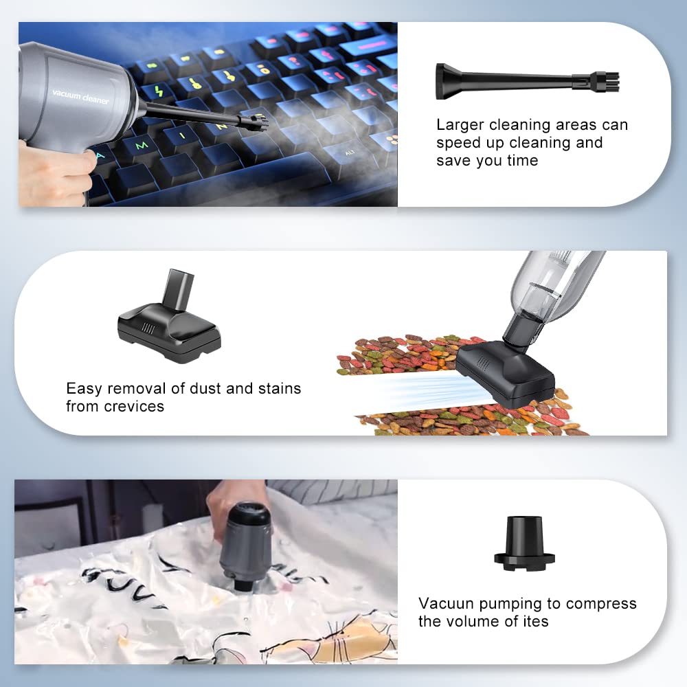 Tipcoo Cordless Car Vacuum Cleaner -3-in-1 Handheld Vacuum Cleaner with Brushless Motor, 15000PA High Power Mini Vacuum Cleaner for Car/Office/Home, to inflate/Deflate for Swimming Ring/Vacuum Bag