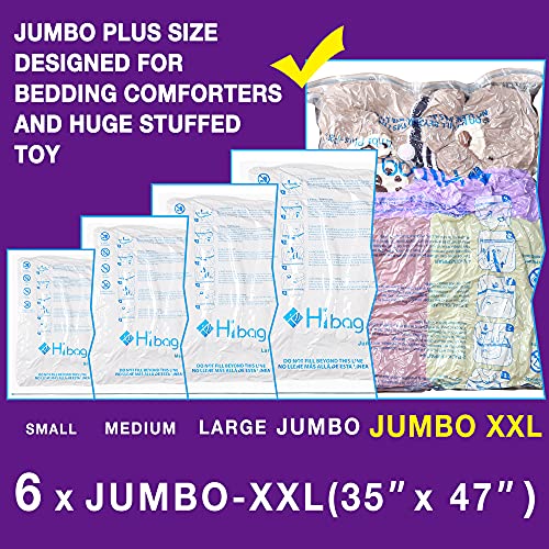 XXL Jumbo 47''X35'' Vacuum Storage Space Saver Bags Extra Large for Blanket, Bedding, Comforters and Huge Stuffed Toy, Pump Not Included (6 Pack)