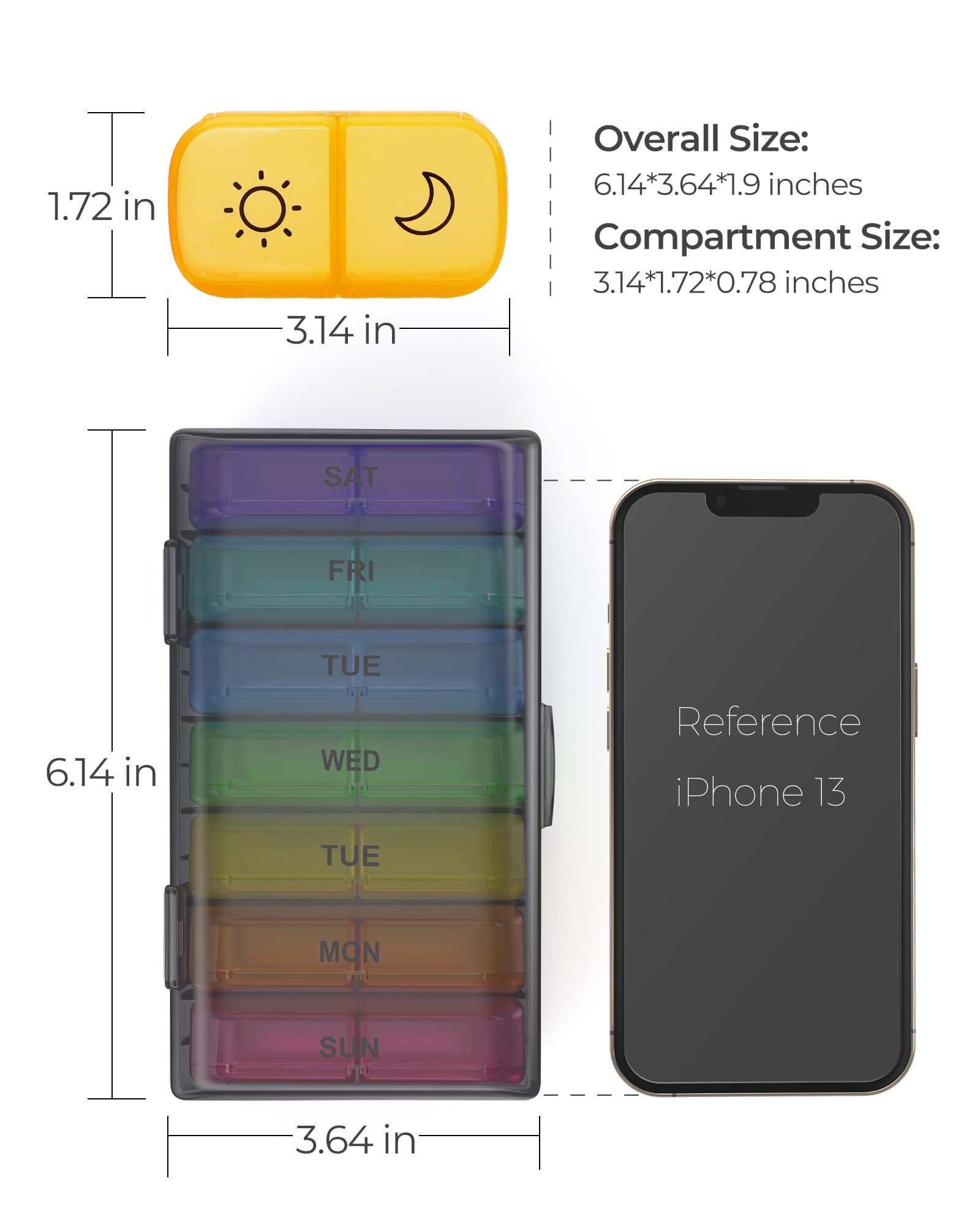 Weekly Pill Organizer 7 Day 2 Times a Day, FULLOT Pill Box & 7 Daily AM PM Pill Cases with Easy Retrieving and Refilling Design, Increased Capacity for Pills/Vitamin/Fish Oil/Supplements