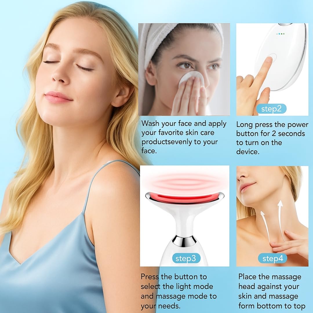 Face and Neck Massager with 7 Colors LED Light Therapy, Multi-Functional, Skincare Tool for Wrinkles & Relaxation,Facial Massager