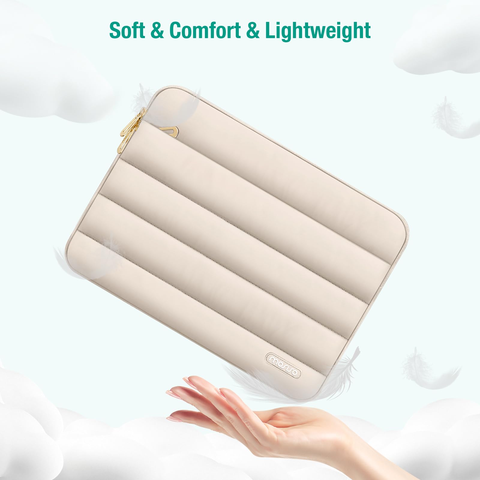 MOSISO Laptop Case 13.3 inch,13-13.3 inch Puffy Laptop Sleeve Compatible with MacBook Air 13.6 M5 M4 M3 M2 M1/Neo/Pro 13/14,HP Dell ASUS Lenovo,Polyester Horizontal Bag with Small Case, Sand