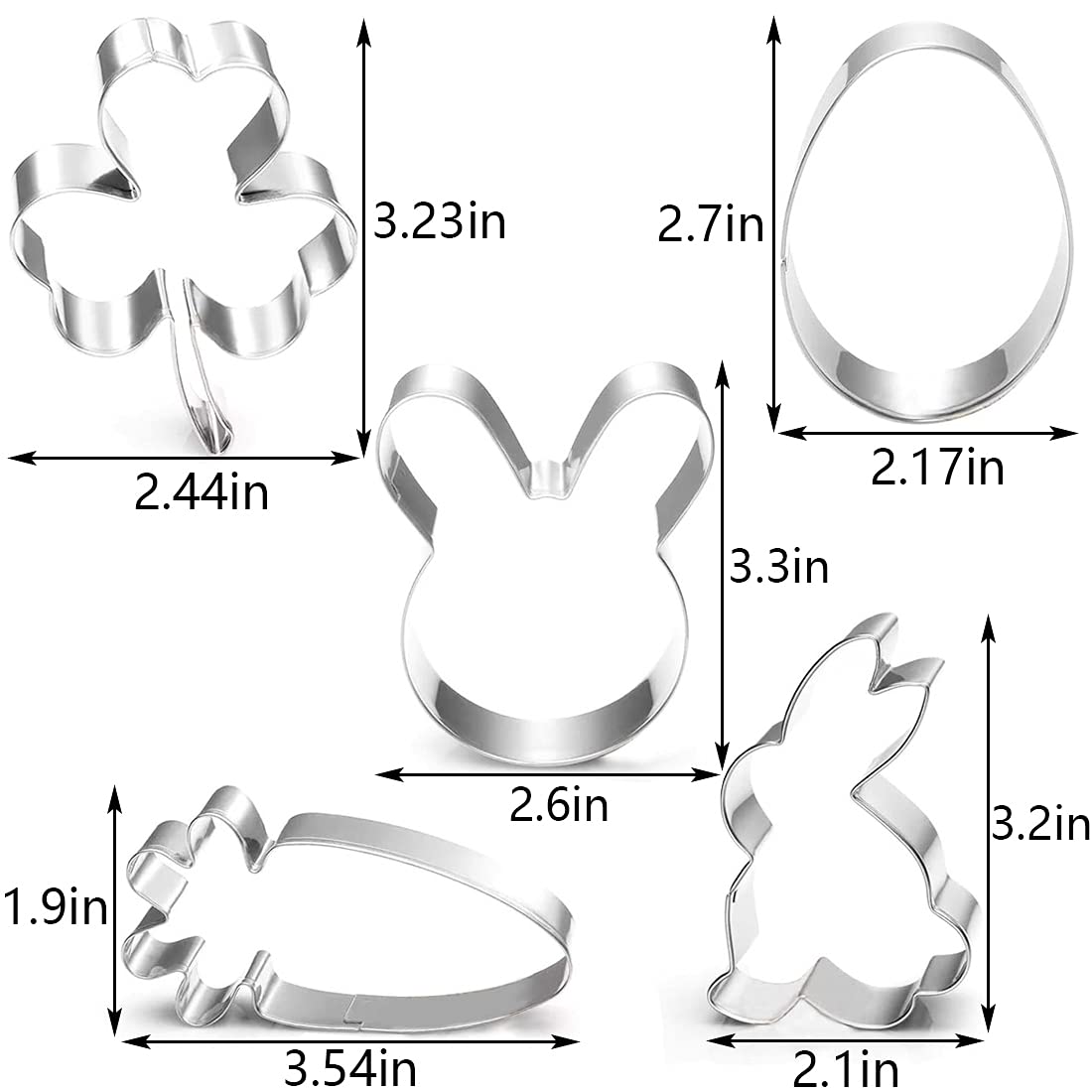 KANNTIE 5-Piece Easter Cookie Cutter Set, Easter Bunny, Egg, Rabbit Head, Shamrock and Carrot