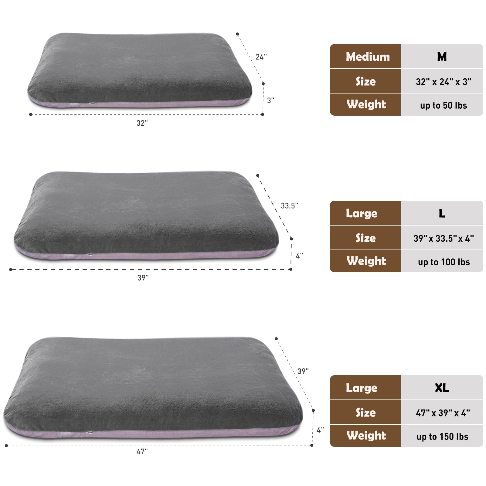 Magic Dog Super Soft Extra Large Dog Bed, 47 Inches Orthopedic Foam Dog Beds for XL Dogs, Jumbo Pet Bed with Anti Slip Bottom, Dog Sleeping Mattress with Removable and Washable Cover, Grey