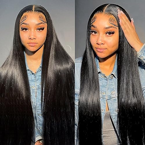 POYONAGRN 360 Lace Front Wigs Human Hair Pre Plucked 360 Straight Full Lace Human Hair Wigs baby Hair 180% Density HD Transparent Lace Front Wigs Human Hair for Women Natural Color 24Inch