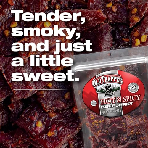 Old Trapper Beef Jerky, Hot & Spicy 10-Ounce Individual Pack, Tender and Spicy Meat Snacks for Lunches or Between Meals, 11 Grams of Protein and 70 Calories per Ounce (Pack of One)