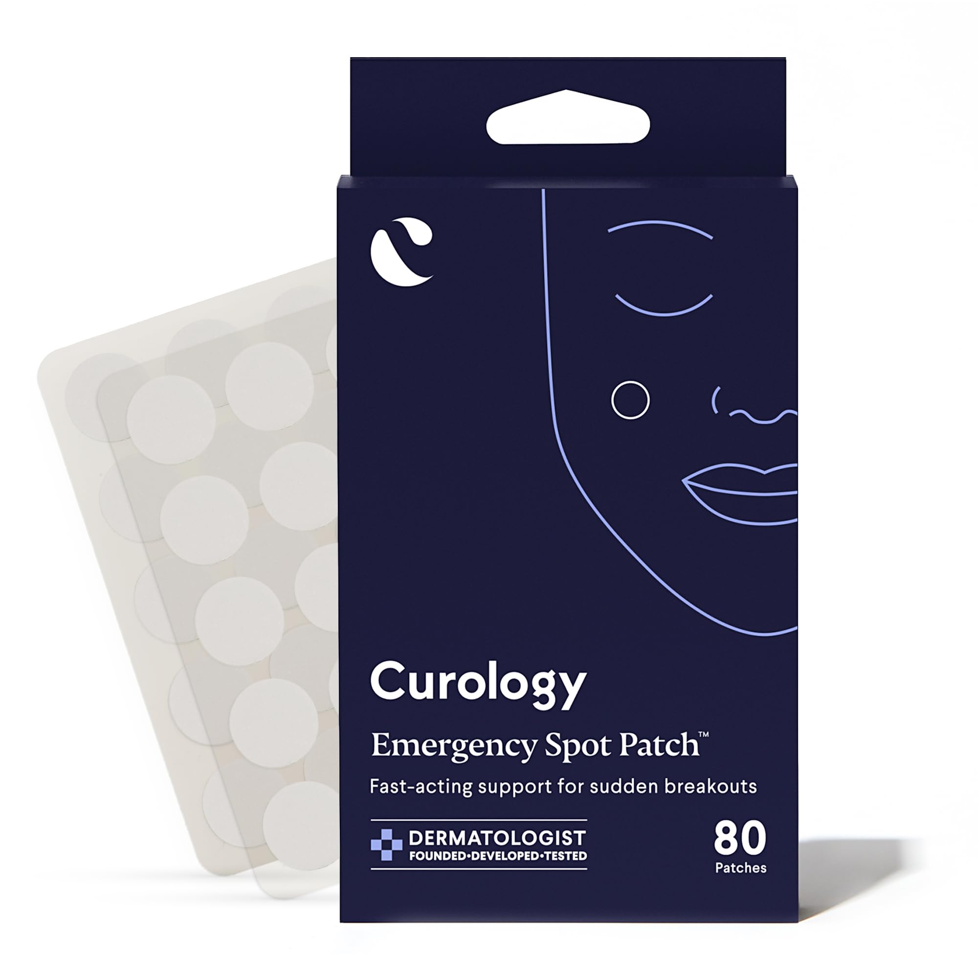 Curology Emergency Spot Pimple Patches for Face, Hydrocolloid Pimple Patches Fast-Acting Support, Spot Concealing and Oil Absorbing, 80 Count