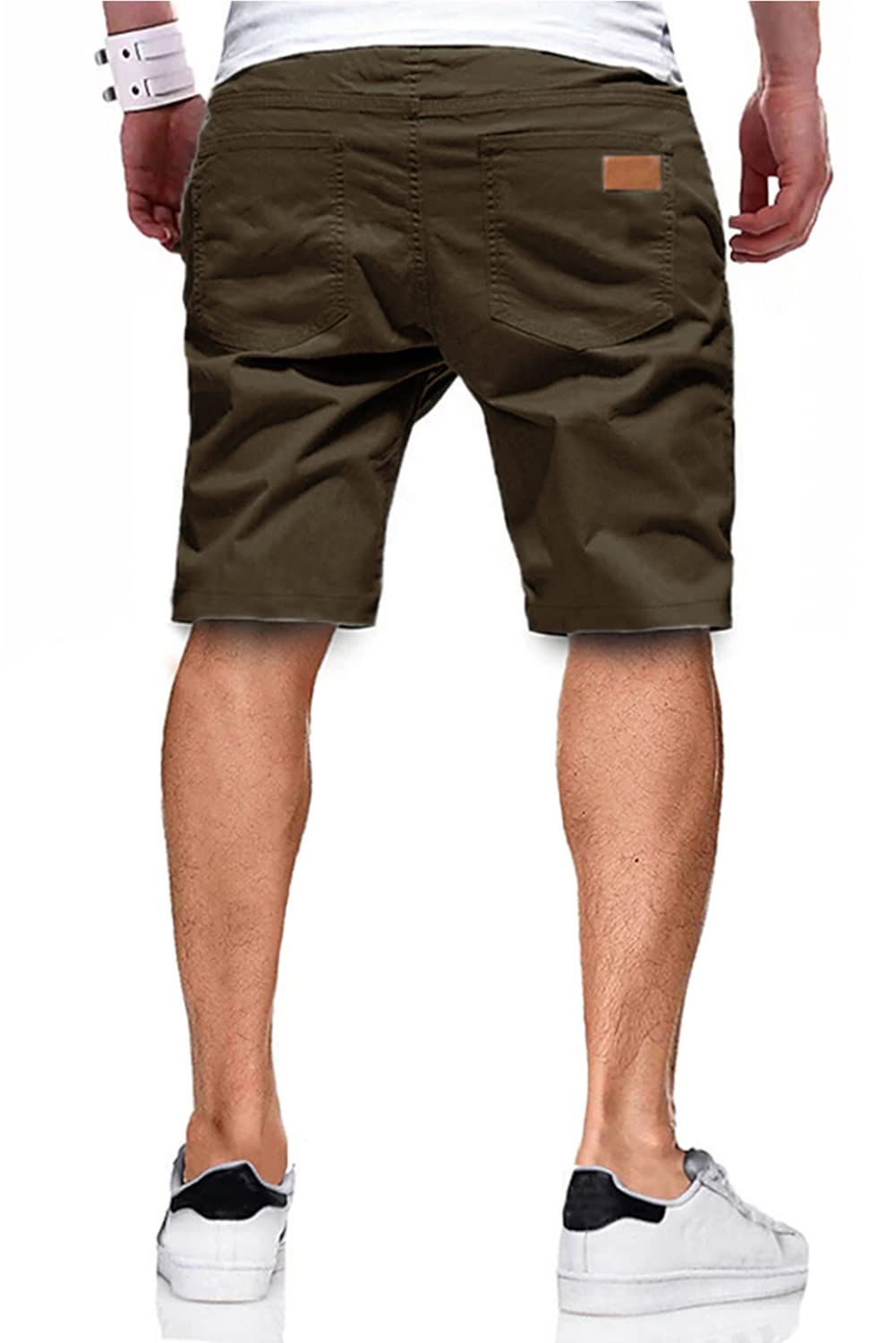 JMIERR Mens Casual Shorts - Cotton Drawstring Summer Beach Stretch Waist Twill Chino Work Dress Golf Shorts with Pockets for Men, US 34(M), S2 Brown