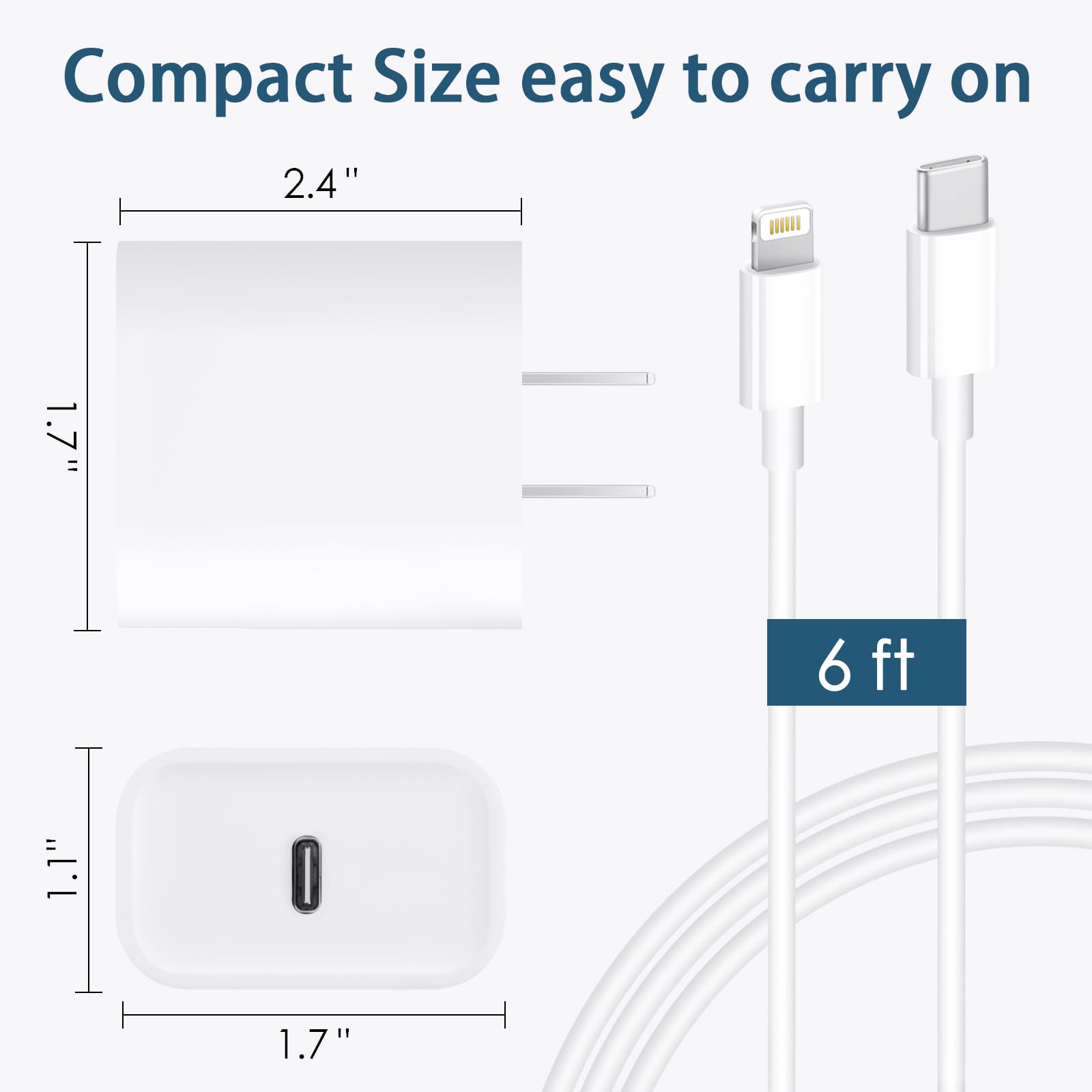 Phone Charger Fast Charging, 【MFi Certified】 2-Pack 20W USB C Fast Charger with 6FT Fast Charging Cable for IP 14/13/12/11/Xs/8, i Pad and More