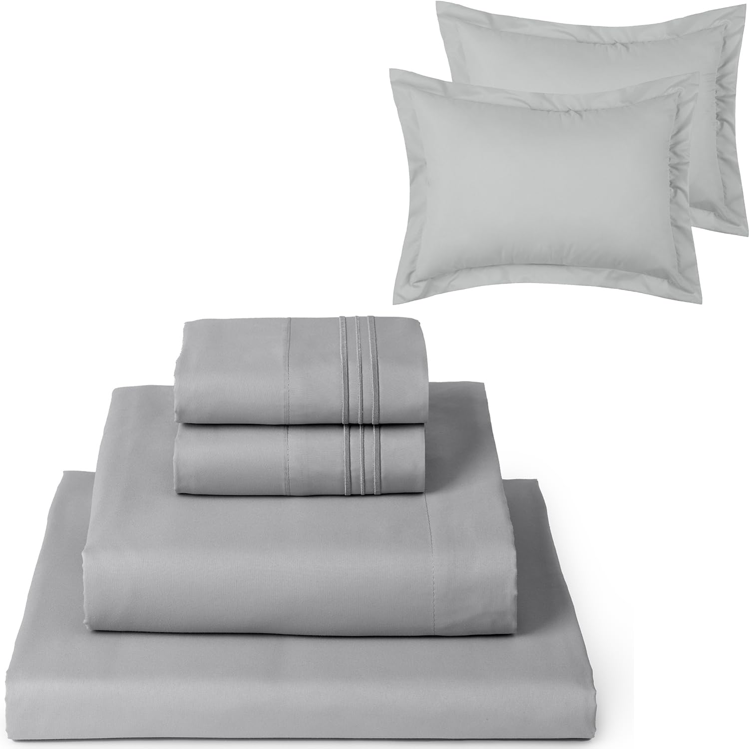 Mellanni Bed Sheet Set + 2 Pillow Shams Bundle&Save - Hotel Luxury Bedding Sheets & Pillowcases - Bundle Includes: 4pcs Bed Sheet Set and 2 Pillow Shams with 2" Flange (King, Light Gray)
