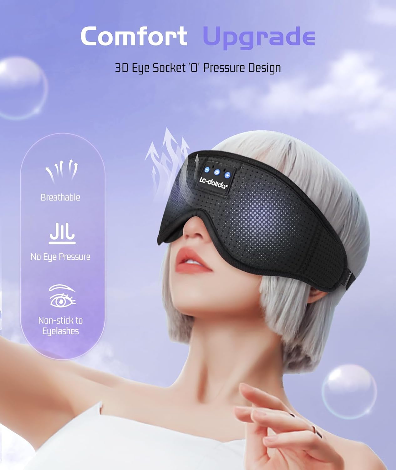 LC-dolida Sleep Mask with Bluetooth Headphones Bluetooth Sleep Mask Sleep Headphones,3D Eye Mask for Sleeping Mask Music Sleeping Headphones for Side Sleepers Meditation Gifts Gadgets for Men Women, Black