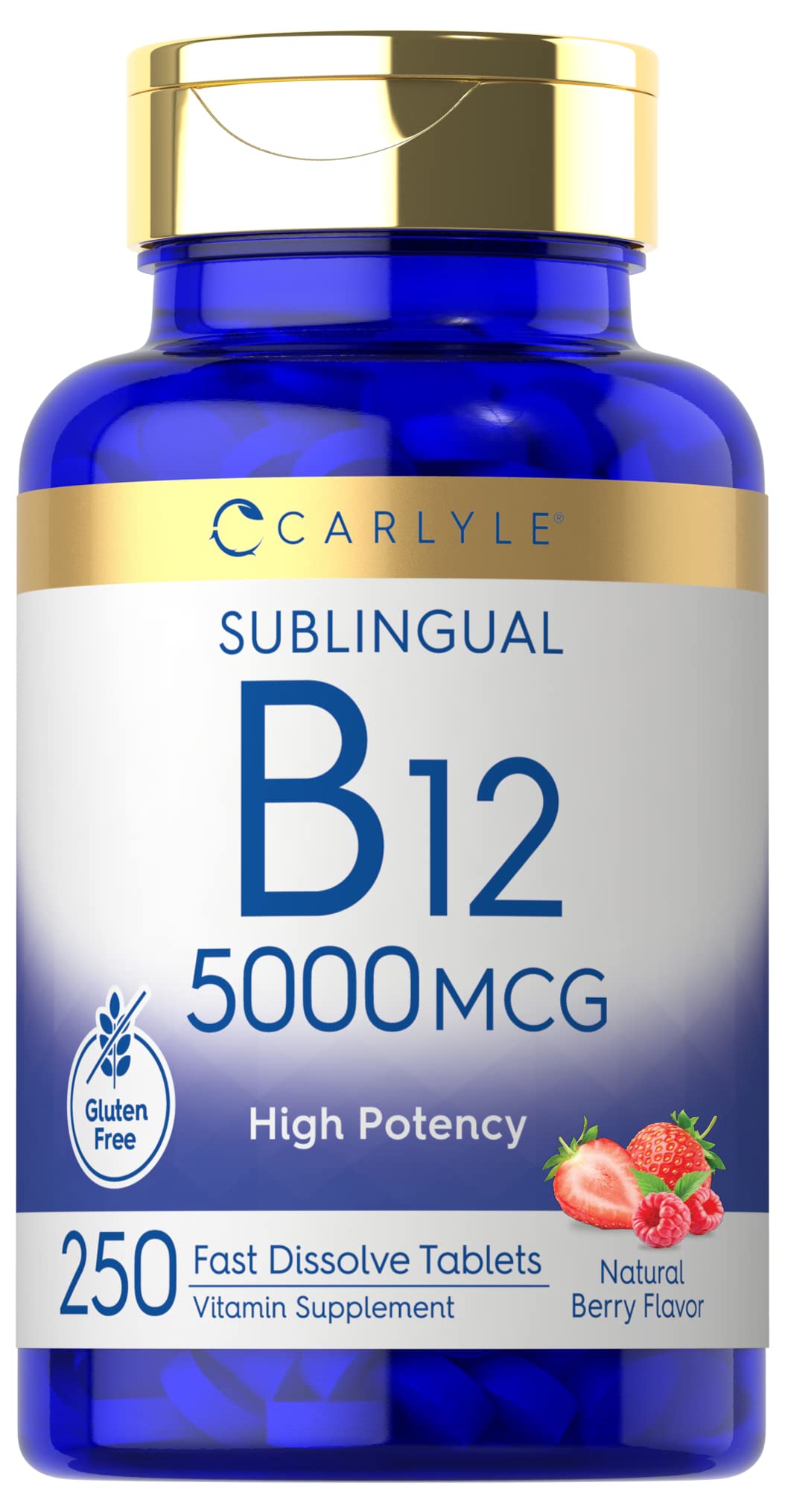 Carlyle Vitamin B12 5000mcg | 250 Fast Dissolve Tablets | Natural Berry Flavor | Vegetarian, Non-GMO, Gluten Free