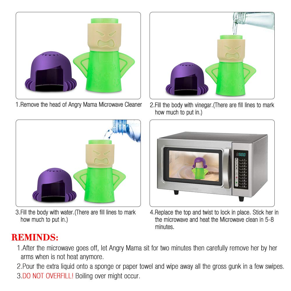 TOPIST Angry Mama Microwave Cleaner Angry Mom Microwave Oven Steam Cleaner and Disinfects With Vinegar and Water for Kitchens, Steamer Cleaning Equipment Cleans the Crud in Minutes (Green)