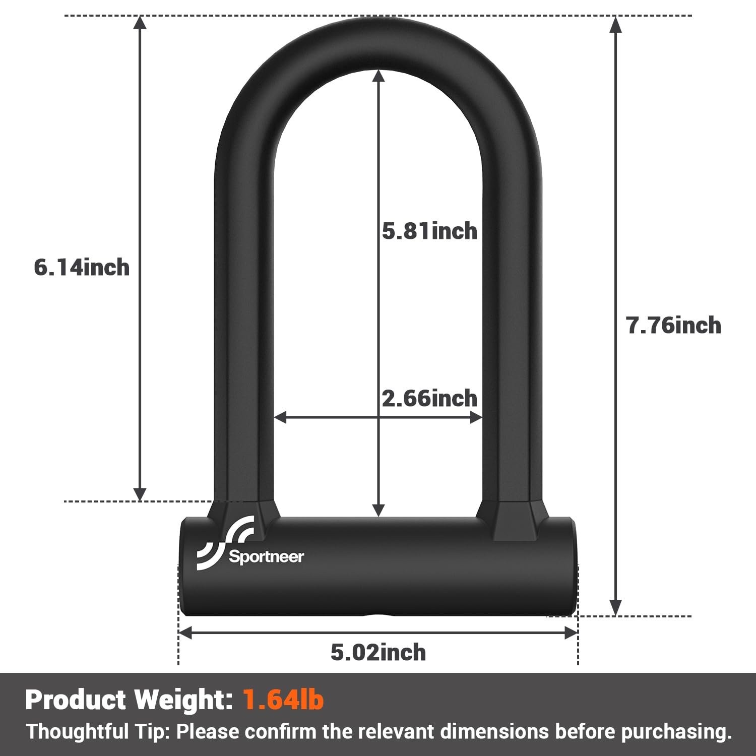 Sportneer Bike Lock: Heavy Duty Anti Theft Bike U Lock with 5ft Security Steel Cable - 17mm Shackle Bicycle U-Locks with Keys & Sturdy Mounting Bracket for Road, Mountain, Electric & Folding Bike