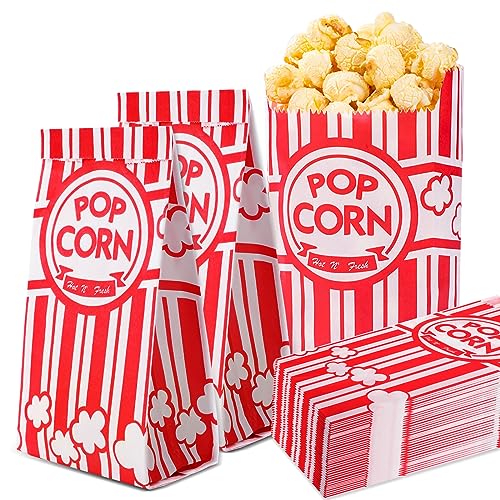 VOISEN Paper Popcorn Bags,100 Pack 1oz Popcorn Bags Individual Servings, Popcorn Bags Bulk for Popcorn Machine, Party, Movie Nights, Carnival Party