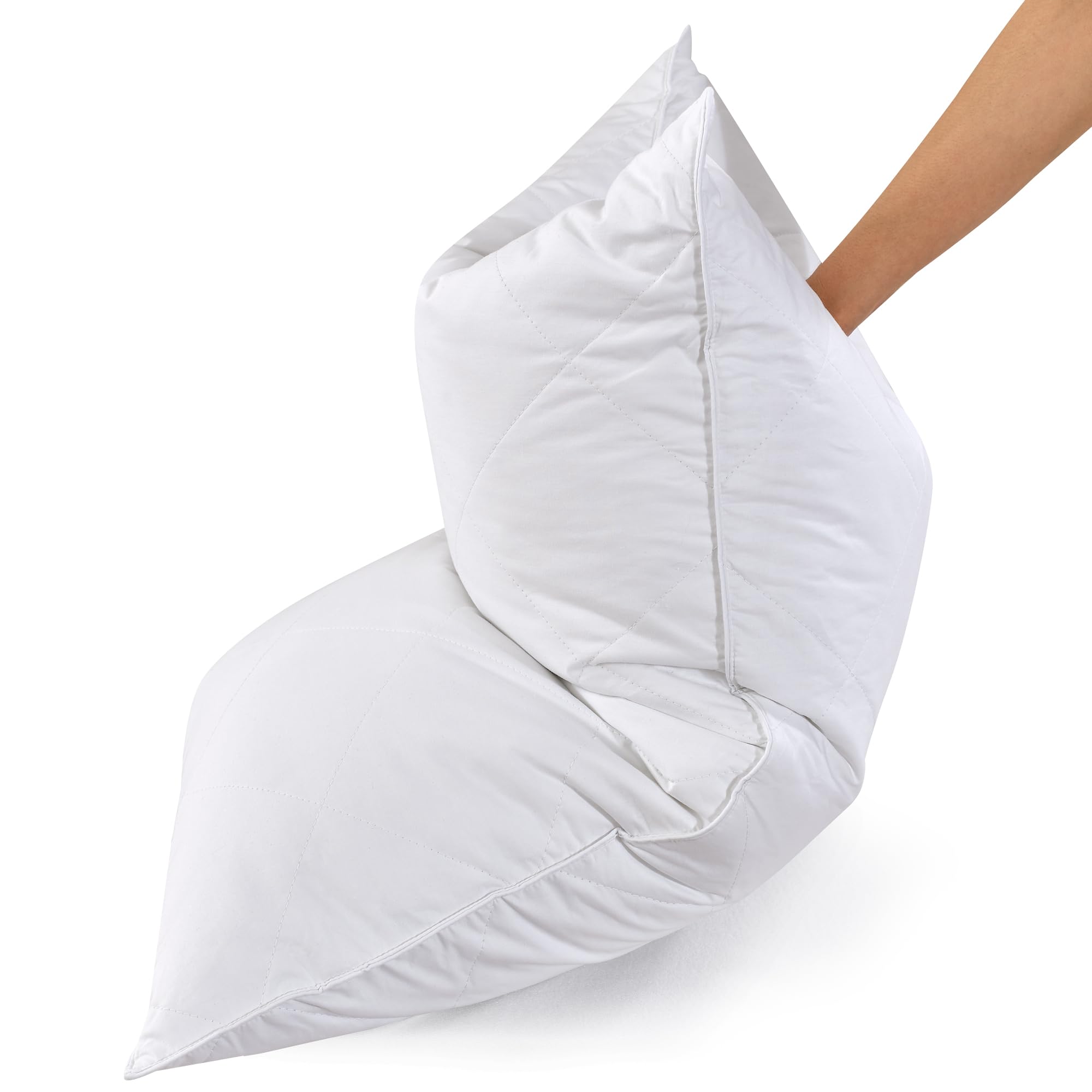 Three Geese Pack of 2 White Goose Feather Bed Pillows King Size- Soft 600 Thread Count 100% Cotton, Medium Firm,Soft Support Surround Fill Polyester,White Solid