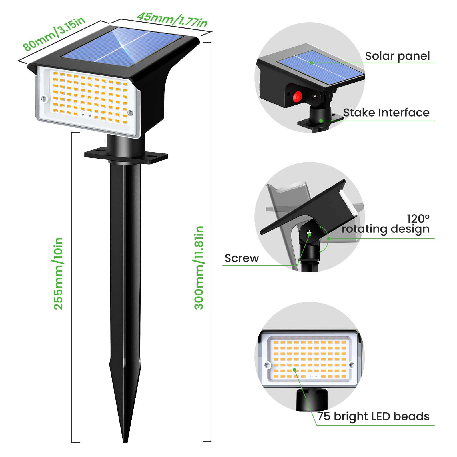LOTMOS 12 Pack Solar Spot Lights Outdoor, [ 4 Modes/75 LED ] 2-in-1 Solar Landscape Lights, Auto On/Off Solar Spotlights Outdoor Waterproof Warm White Solar Powered for Driveway Yard Wall Garden Patio