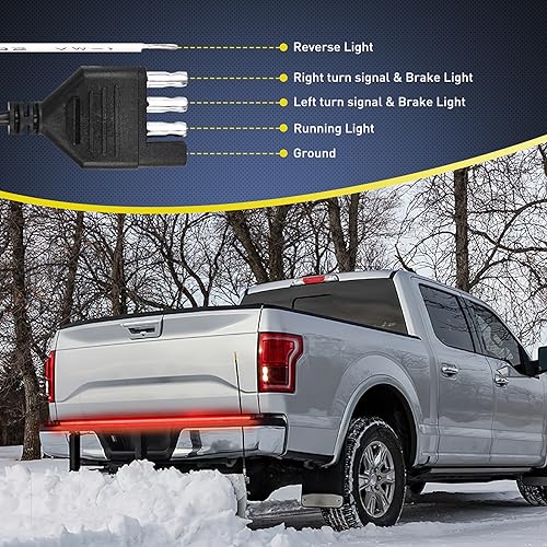 Nilight Truck Tailgate Light Strip 48" Aluminum Frame Triple Row 780 LED Strip with Red Running Brake Lights White Reverse Red Sequential Turn Signals Strobe Lights