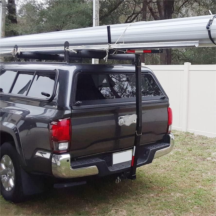 ECOTRIC Truck Bed Extender Pickup Truck Bed Hitch Mount Extension Rack SUV Lumber Ladder Canoe Boat Kayak Long Pipes w/Flag 750lbs Capacity
