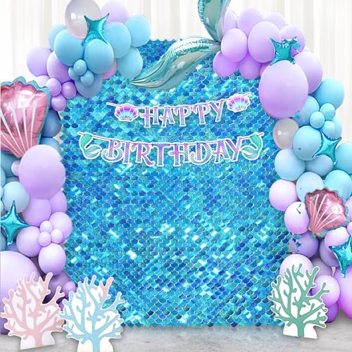 Shimmer Wall Backdrop Mermaid Panel - Glitter Panels 4ftx6ft Fish Scales Balloons Kit for Birthday Anniversary Engagement Bachelorette Parties Decorations