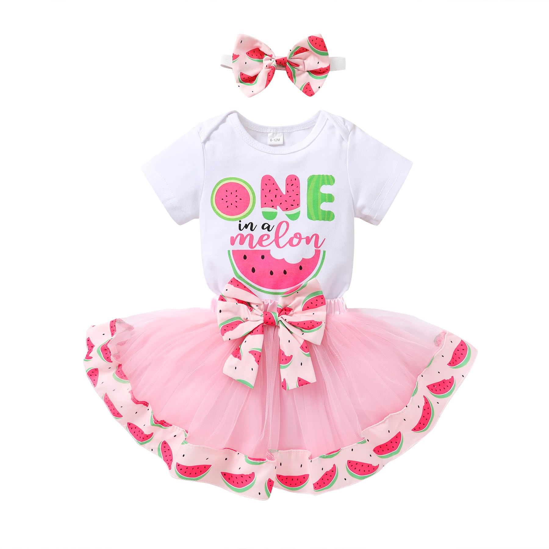 YOUNGER TREE Baby Girls 1st Birthday Outfit Sweet One Romper Donut Candy Bowknot Tutu Skirt Set One Years Old Clothes Birthday Gifts (One in a melon, 12-18 months)