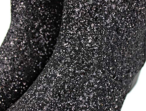 OSSTONE Dress Boot for Men Leather Glitter Chukka Designer Boots Casual Heel Shoes Zipper-up JY009-Silver Black-11.5