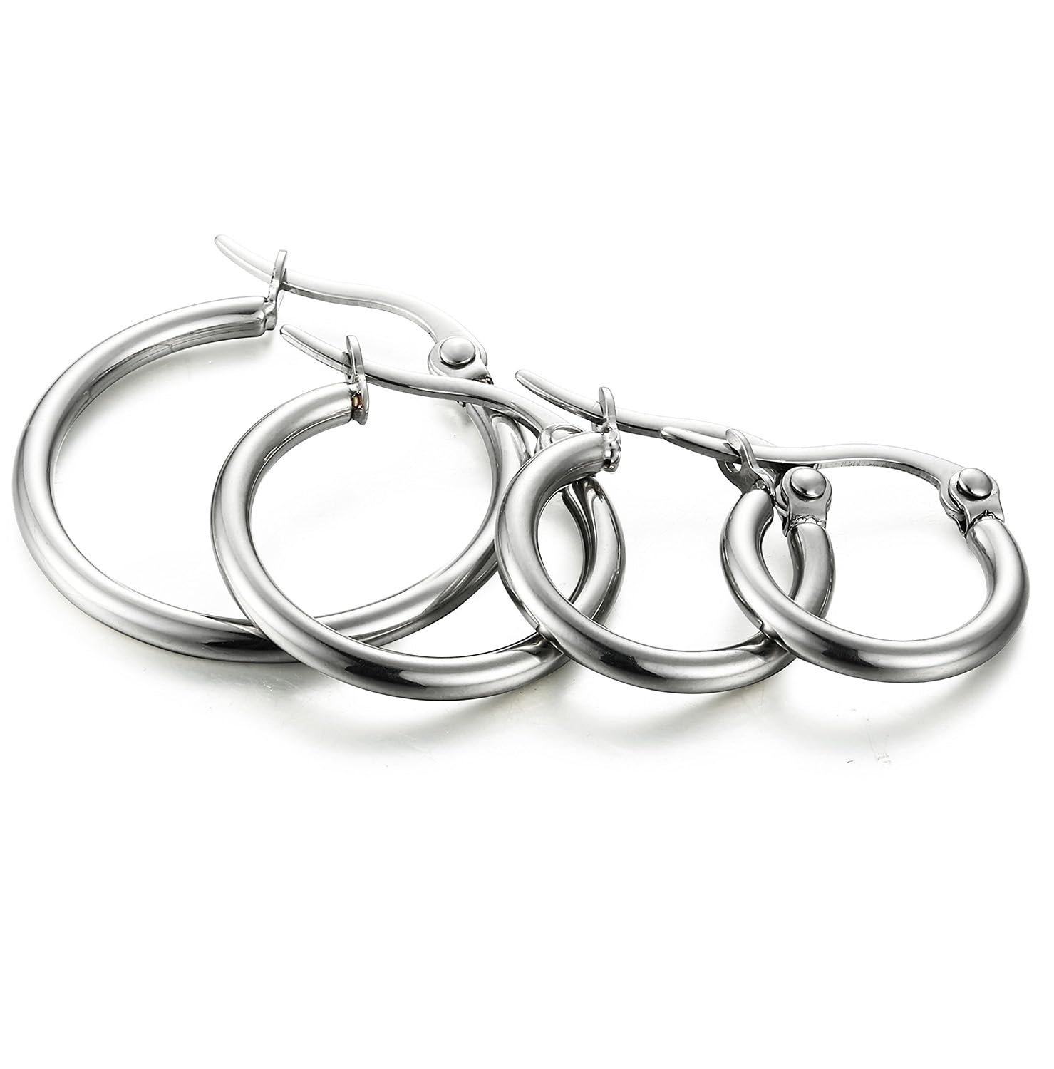 ORAZIO 4 Pairs Stainless Steel Hoop Earrings Set Cute Huggie Earrings for Women,Silver-Tone,10MM-20MM