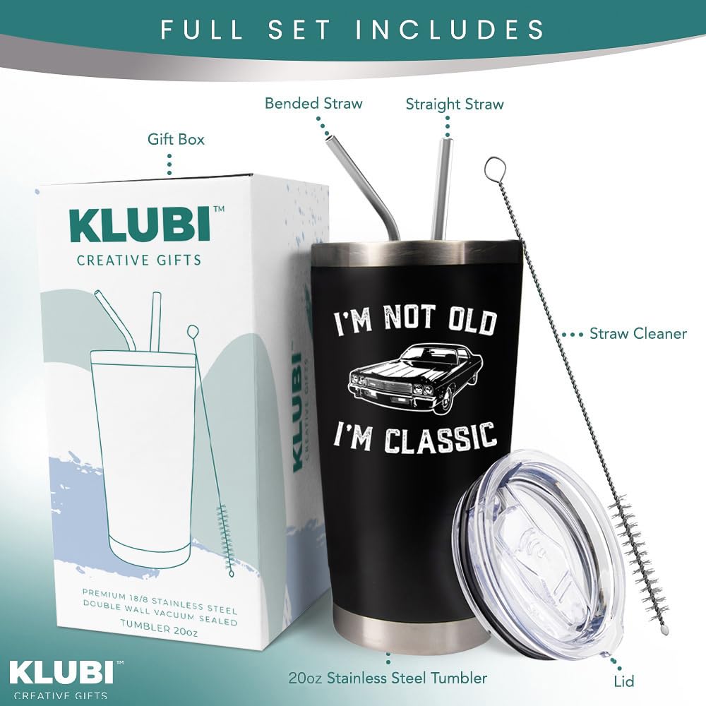 KLUBI Birthday Gifts for Men Unique Im Not Old Im Classic Mug Mens Birthday Gift Ideas 20oz Grandpa Gifts for Father's Day Gifts for Birthday Dad Birthday Gift for Grandpa Birthday Gifts for Husband