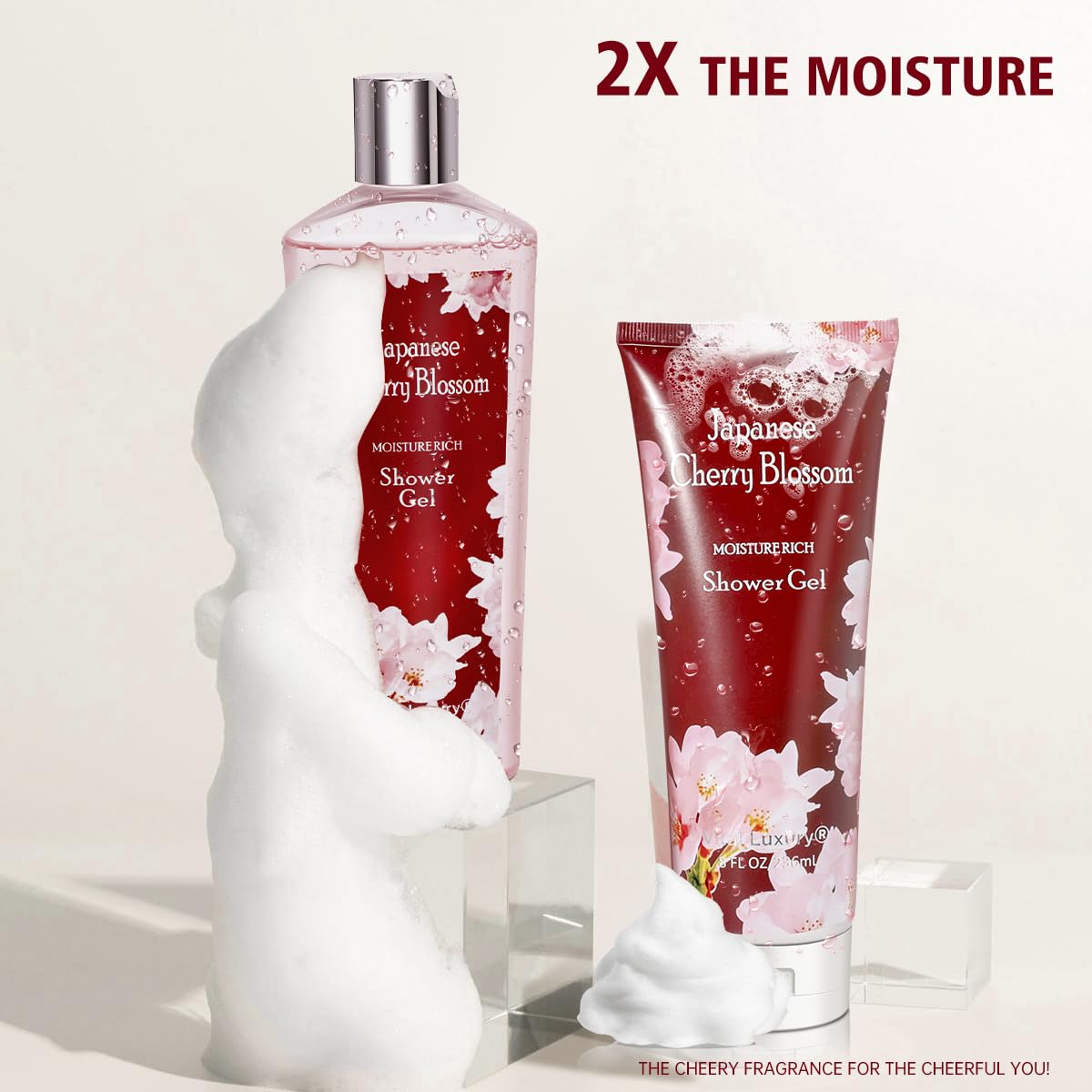 Vital Luxury Japanese Cherry Blossom Shower Gel and Body Cream Set - Nourishing and Moisturizing Daily Skincare - 8 fl.oz / 236mL Each, Christmas Gifts for Her and Him (Japanese Cherry Blossom)