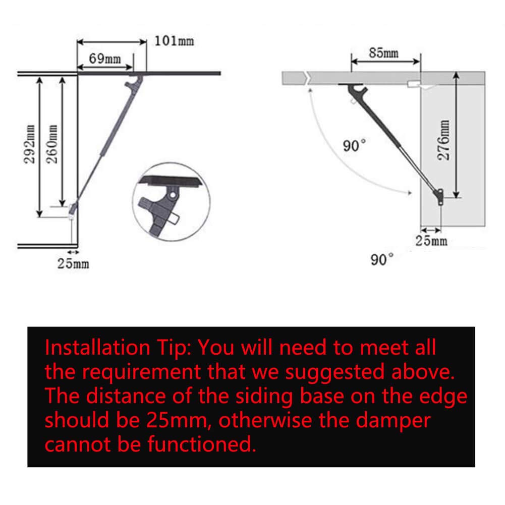 2 Pack Extended 10 inch Gas Prop Force 100N/22LB Gas Struts – Black Gas Springs/Window Lift and Lid Support/Gas Shocks for RV Bed Platform/Floor Hatch/Outdoor Bench/Cabinet/Tool Box