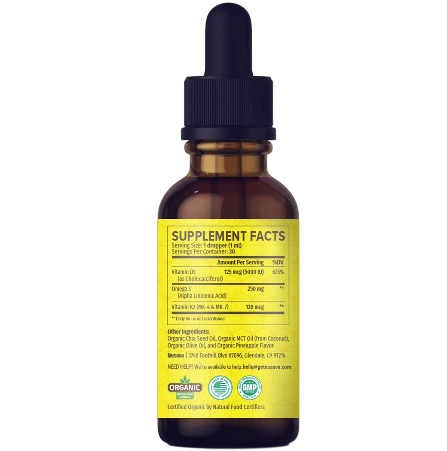 (2 Pack) Organic Vitamin D3 K2 Drops with MCT Oil Omega 3, Maximum Strength Vitamin D Liquid 5000 IU, No Fillers, Non-GMO Liquid D3 for Faster Absorption and Immune Support (Pineapple, 2 Fl Oz)
