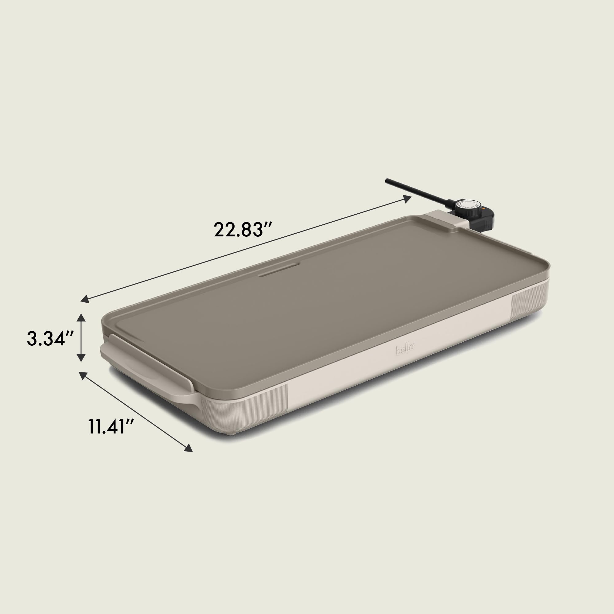bella 12" x 22" Electric Griddle with EverGood™ Ceramic Nonstick Coating, Removable Temperature Probe, Dishwasher-Safe Drip Tray & Cool Touch Handles, Cook up to 15 Eggs, 1500 Watt, Oatmilk