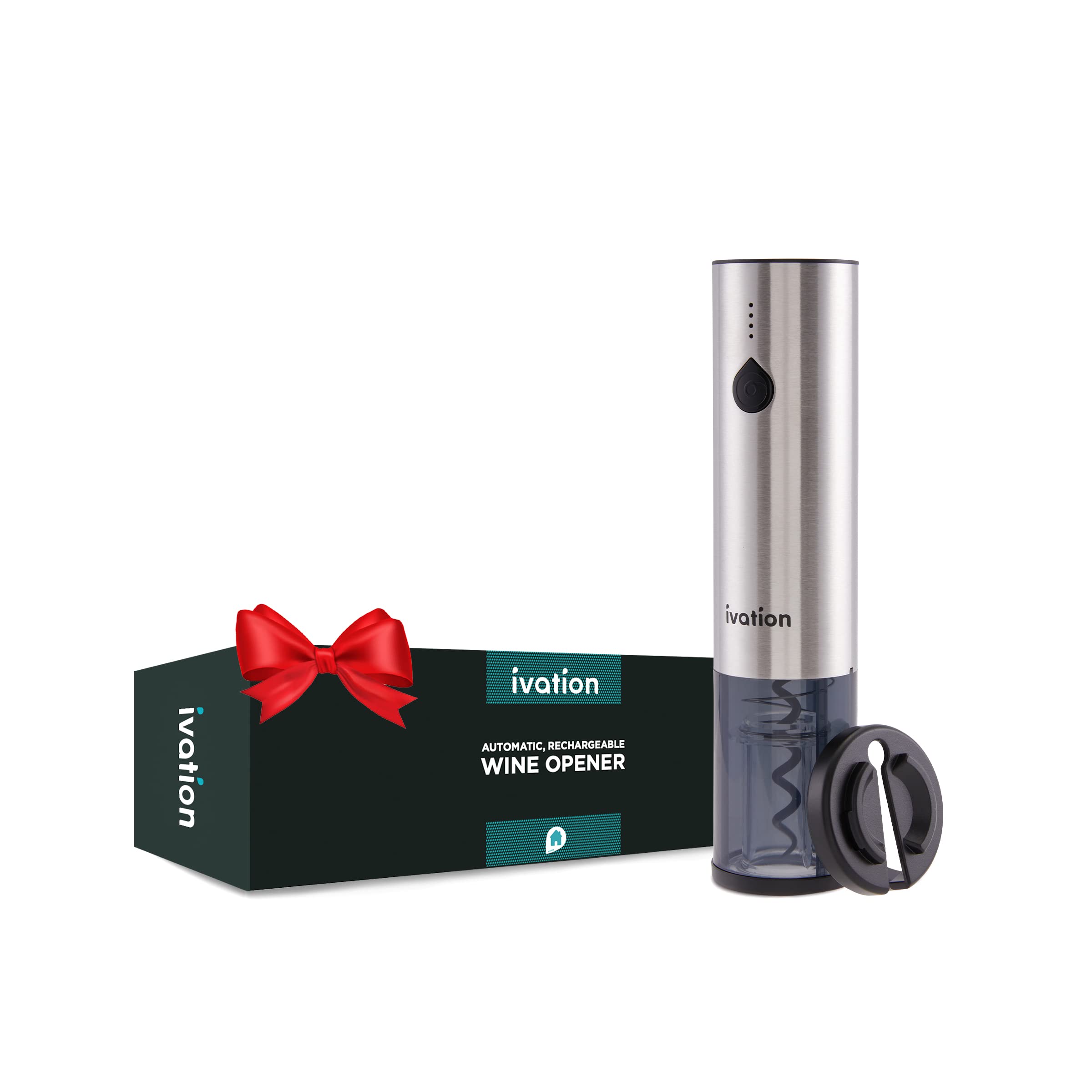 Ivation Rechargeable Automatic Wine Opener | Electric Cork Extractor Tool with Lithium Battery, LED Lights, USB Charging Cable, Bonus Foil Cutter & Elegant Gift Box | Uncorks 50 Bottles Per Charge